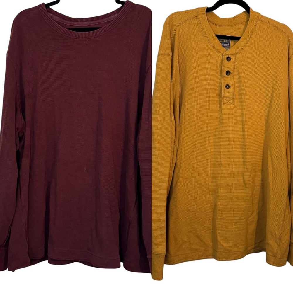 Eddie Bauer Thermal Long Sleeve Shirts Burgundy & Mustard Cotton Bundle Size 3x